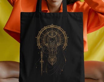 Celestial Sun & Moon Tote Bag – Black Cotton Canvas, Witchy Astrology Gift