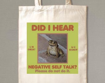 Funny Frog Meme Tote Bag : Anxiety Gift Mental Health, Relatable Toad Canvas Bag