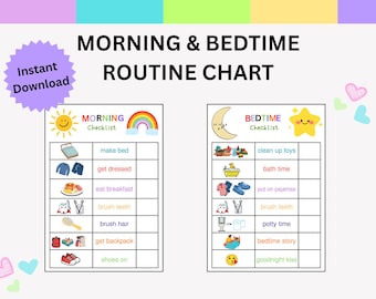 Morning and Bedtime Routine Chart for Kids | Daily Visual Checklist Printable | Editable Canva Toddler