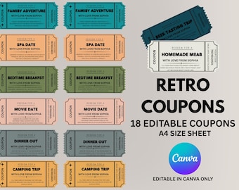 Bearbeitbare Liebe Gutschein Vorlage Canva | Retro Couponbuch zum Ausdrucken | Romantischer Geschenkgutschein | Geburtstags-Jubiläum