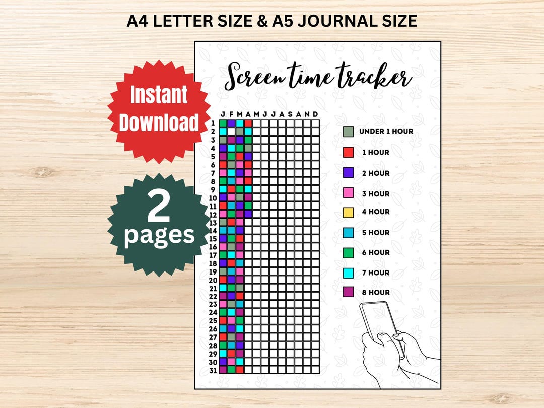 Printable Screen Time Tracker, Daily Phone Usage Log (A4/A5 Digital ...