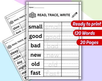 Palabras visuales para niños / 120 ejercicios / libro de jardín de infantes / práctica de escritura a mano para niños / trazar, leer y escribir