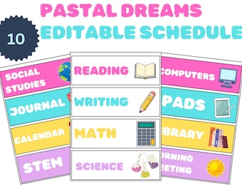 Horario de aula en colores pastel/Plantilla editable/Imprimible para la gestión del aula/De ensueño/Nubes