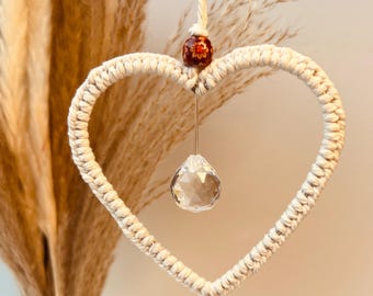 Suncatcher, crystal suncatcher, boho decoration, macrame heart, decorative heart, housewarming gift, play of light