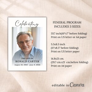 Modello moderno per programma funebre su Canva, brochure funebre pieghevole modificabile, design minimalista immagine 2