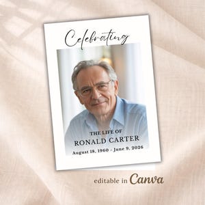 funeral program template canva editable minimal memorial program bifold design