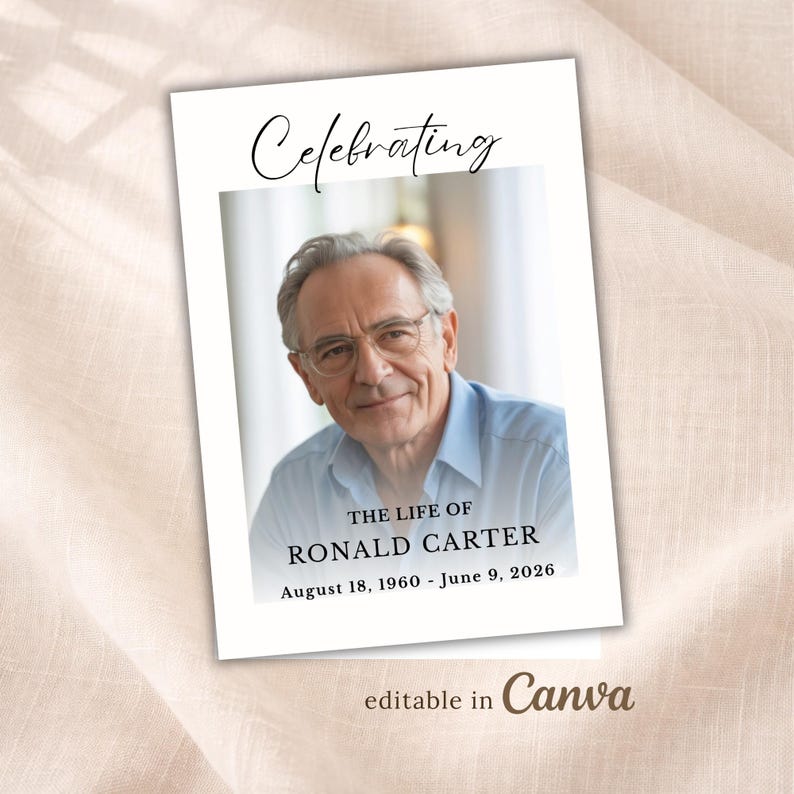 funeral program template canva editable minimal memorial program bifold design