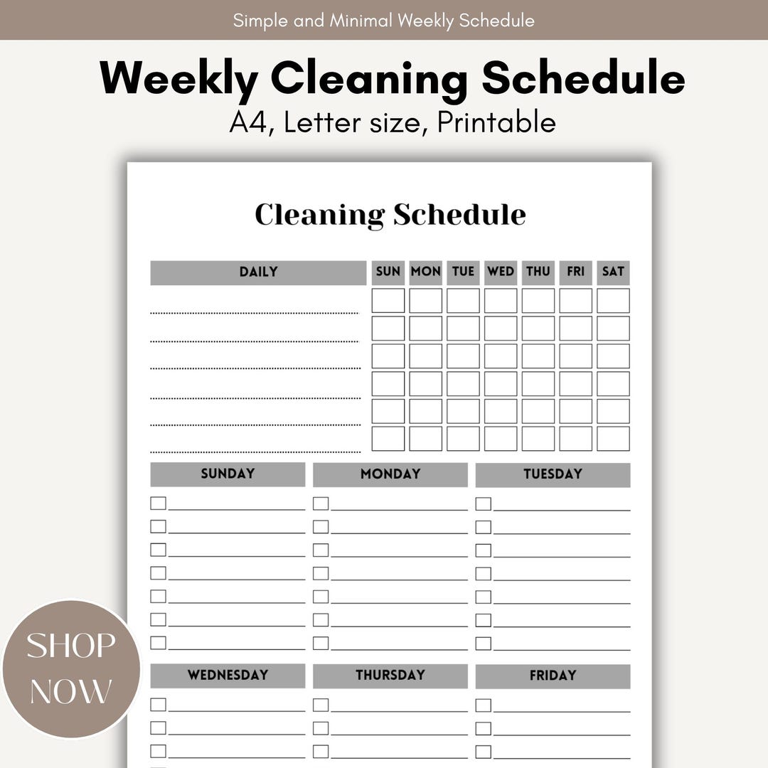 Weekly Cleaning Schedule Printable: Minimalist Home Chore Planner (PDF ...
