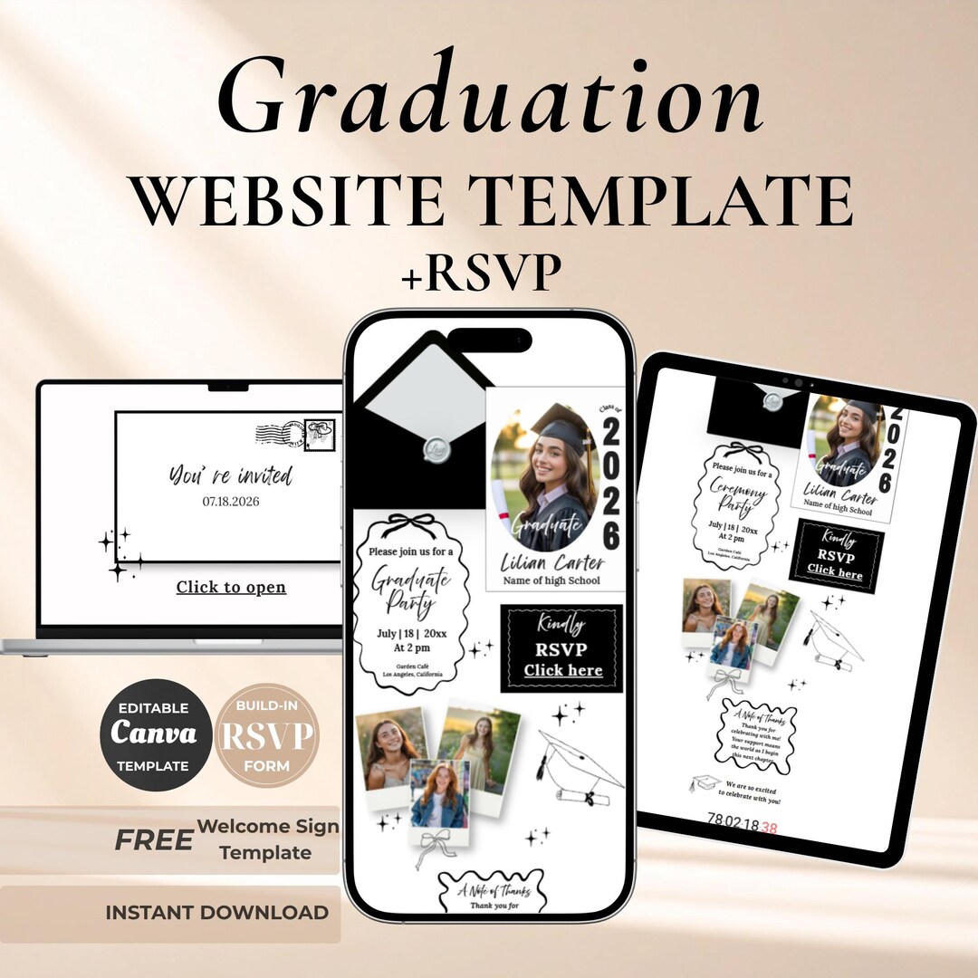 Editable Graduation Website Template, Minimal Grad Party Invite ...