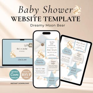 Baby Boy Shower Website Template Canva Editable, Blue Baby Shower Invitation Website, RSVP Baby Shower Website, Instant Download