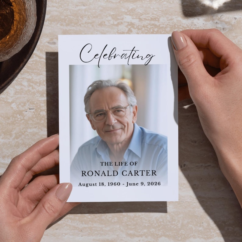 simple funeral program layout with photo clean typography printable