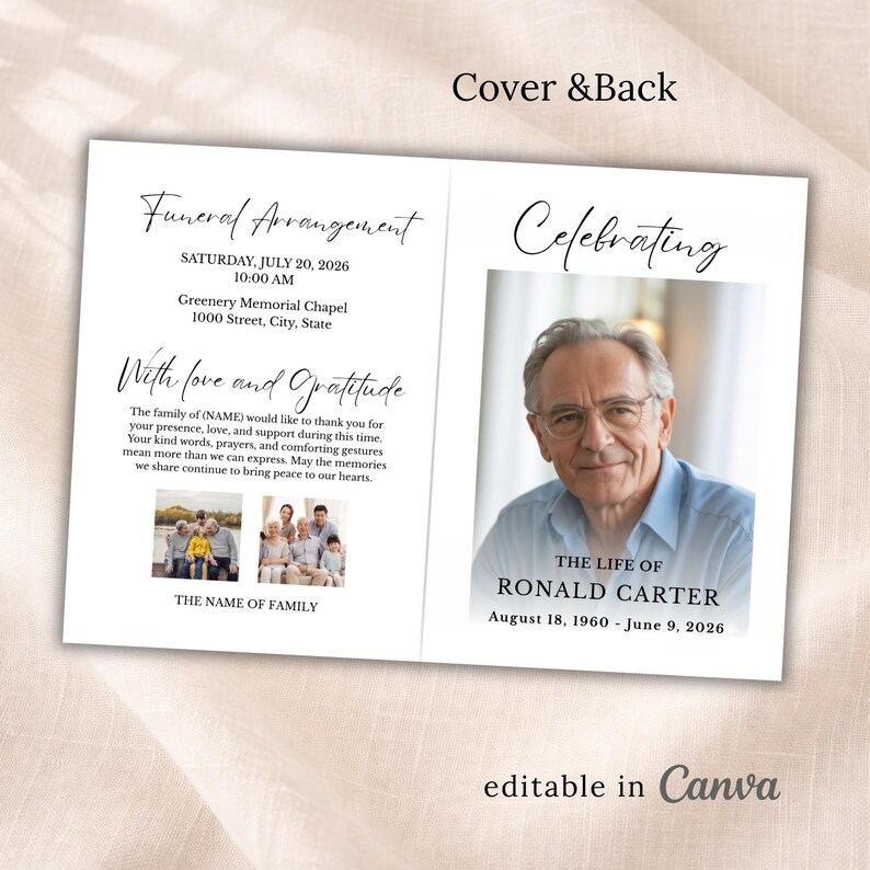 modern funeral brochure template clean layout obituary program printable