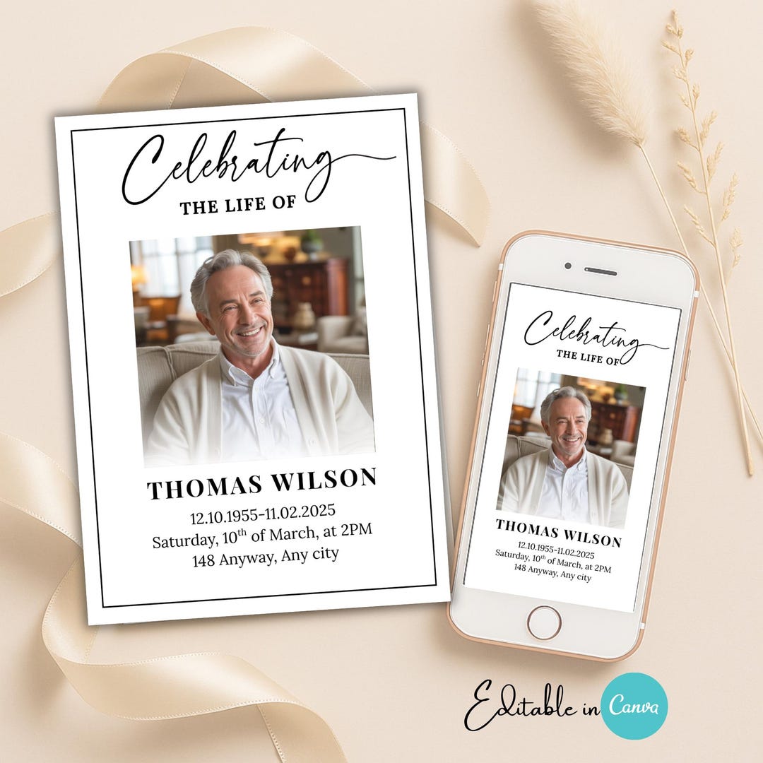 Editable Celebration of Life Invitation Template, Canva Funeral Evite ...