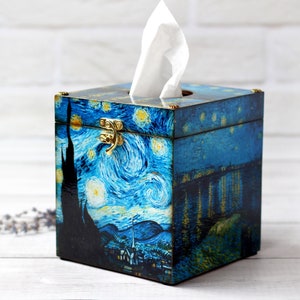 Tissue Box Сover Starry Night Vincent Van Gogh Inspired , Tissue box holder , Serving table decor, tissue box square, Box for Napkins