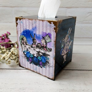 Alice&#39;s Adventures in Wonderland Tissue Box Cover, purple, blue, black