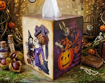 Halloween Alice's Adventures in Wonderland Tissue Box Cover, purple, orange, black