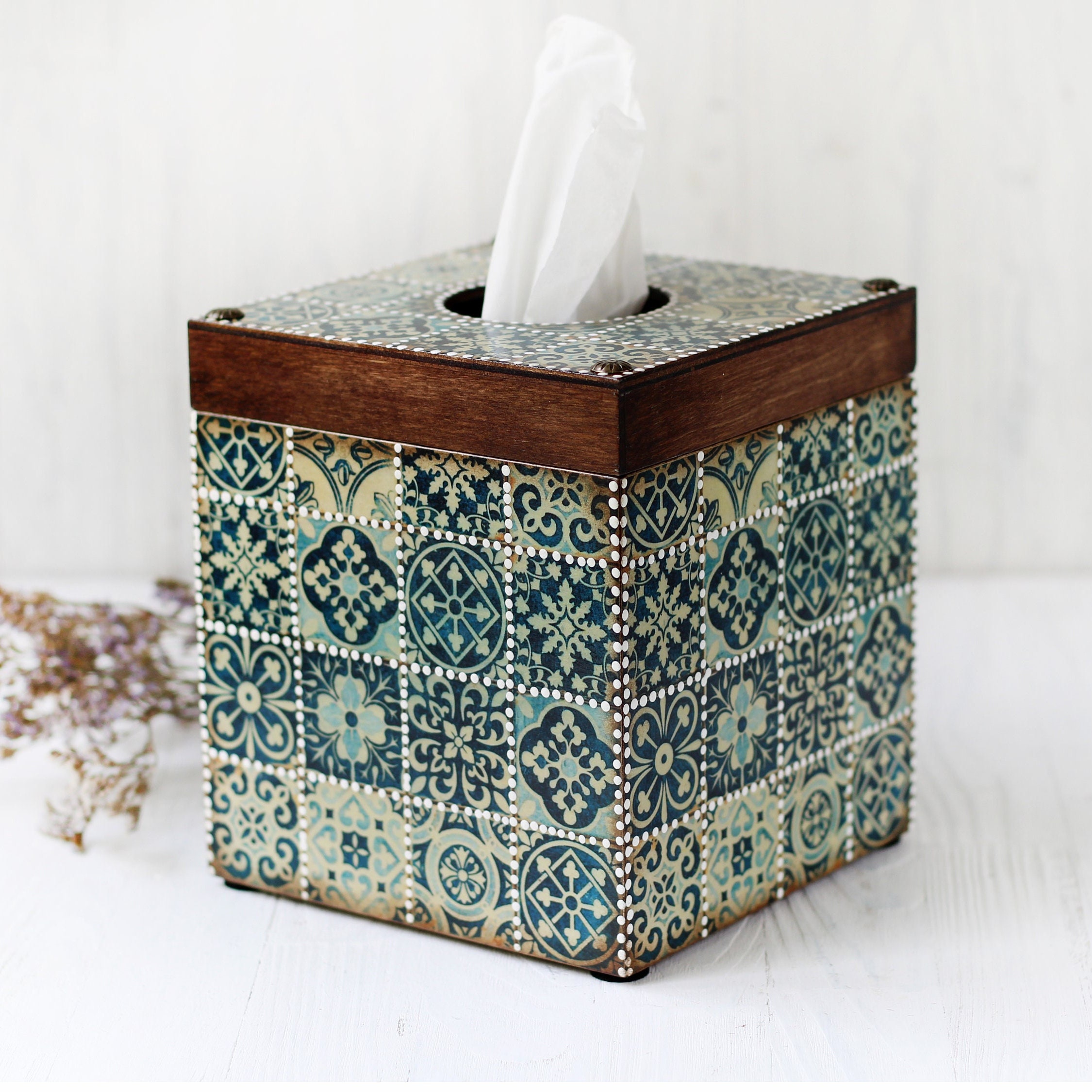 Handcrafted Talavera Hacienda Ceramic Tissue Box Cover - Classic