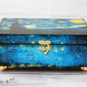 Wooden Jewelry Box Inspired  Vincent Van Gogh Starry Night ,Van Gogh gifts, Starry Night Box