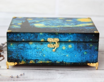 Starry Night Jewelry Box: Van Gogh Inspired Wooden Keepsake