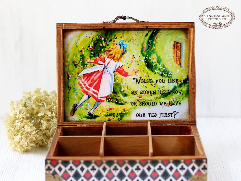 Alice in Wonderland The White Rabbit Tea Party Wooden Tea Box