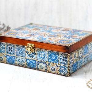 Tea Box Azulejos Portugueses Tiles Style, 6 compartment, tea storage, tea bag holder, tea caddy, tea chest, tea time