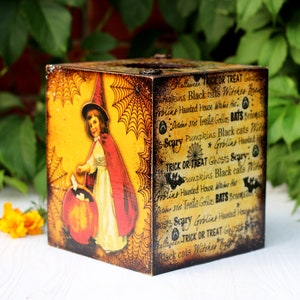 Little Witches Halloween Decor Wooden Tissue Box, Fall Tissue box cover , MADE TO ORDER image 7