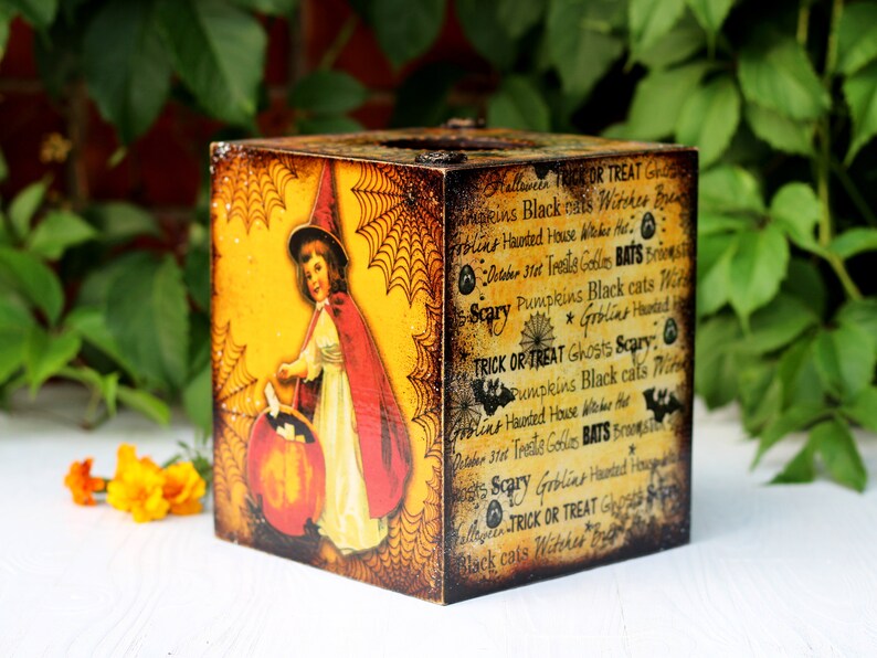 Little Witches Halloween Decor Wooden Tissue Box, Fall Tissue box cover , MADE TO ORDER image 7