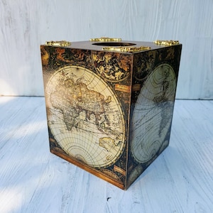 Mapa del mundo Caja de pañuelos de madera, decoración de apartamentos universitarios