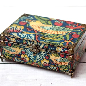 William Morris Strawberry Thief Inspired Tea Box: Art Nouveau Decoupage Storage