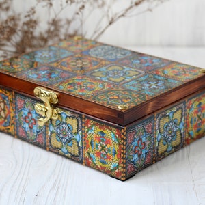 Tea Box Mexican Talavera Tile Style , 6 compartment tea box , tea storage, tea bag holder, tea caddy, tea chest, tea time