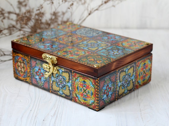 Large Blue Box, 12-compartment Tea Box, Accesory Holder, Storage Box  Chinoiserie Birds, Desk Organization, Trinket Box -  Hong Kong