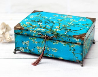 Van Gogh Almond Blossom Wooden Jewelry Box: Decoupage Keepsake Box