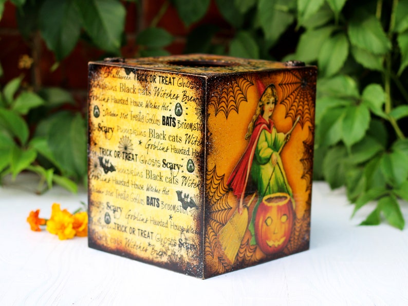 Little Witches Halloween Decor Wooden Tissue Box, Fall Tissue box cover , MADE TO ORDER image 8