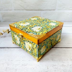 William Morris  Inspired Pimpernel Tea Box: Art Nouveau Wooden Tea Bag Holder