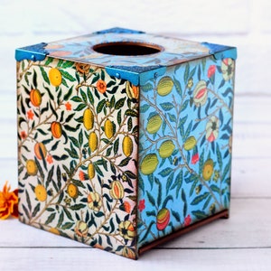 Tissue Box Cover William Morris Fruit or Pomegranate Digital Vintage Papers, Tissue box holder , Serving table decor, tissue box square