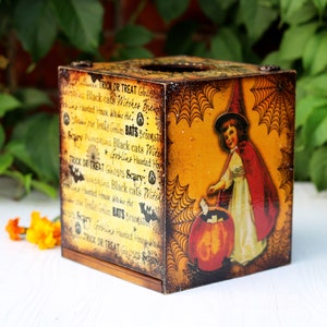 Little Witches Halloween Decor Wooden Tissue Box, Fall Tissue box cover , MADE TO ORDER image 6