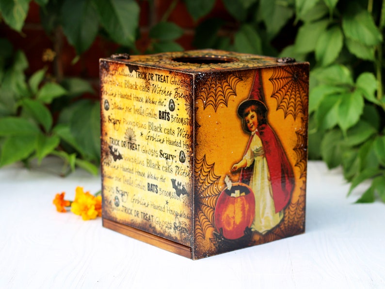 Little Witches Halloween Decor Wooden Tissue Box, Fall Tissue box cover , MADE TO ORDER image 6