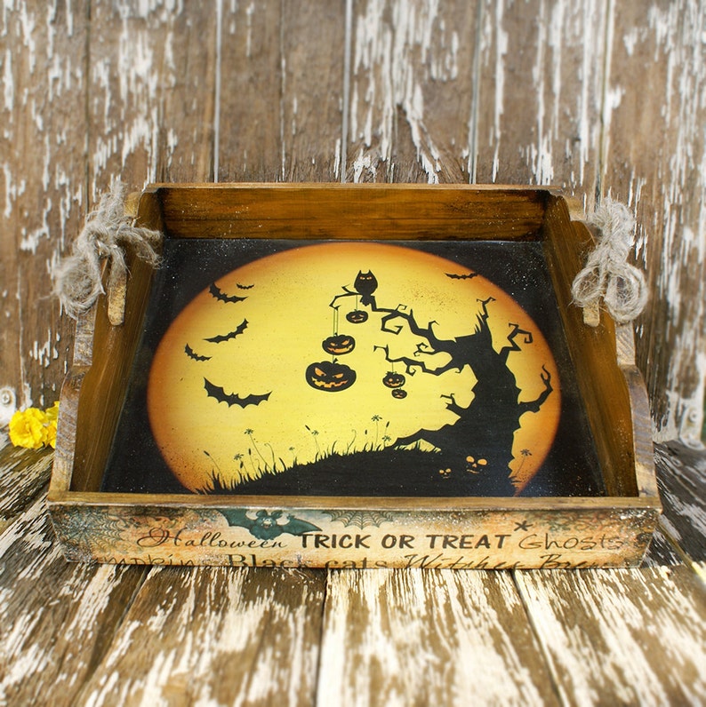 TrickorTreat Spooktacular Halloween Wooden Serving Tray Etsy