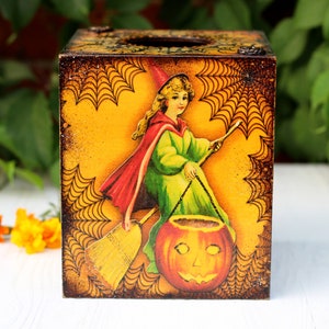 Little Witches Halloween Decor Wooden Tissue Box, Fall Tissue box cover , MADE TO ORDER image 4