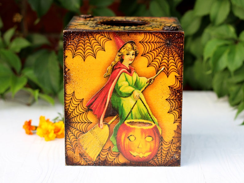 Little Witches Halloween Decor Wooden Tissue Box, Fall Tissue box cover , MADE TO ORDER image 4