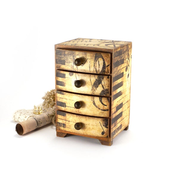 Music Gift Wooden Mini Chest Drawers Jewelry Organizer Gift Etsy