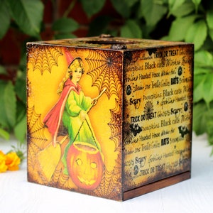 Little Witches Halloween Decor Wooden Tissue Box, Fall Tissue box cover , MADE TO ORDER image 9