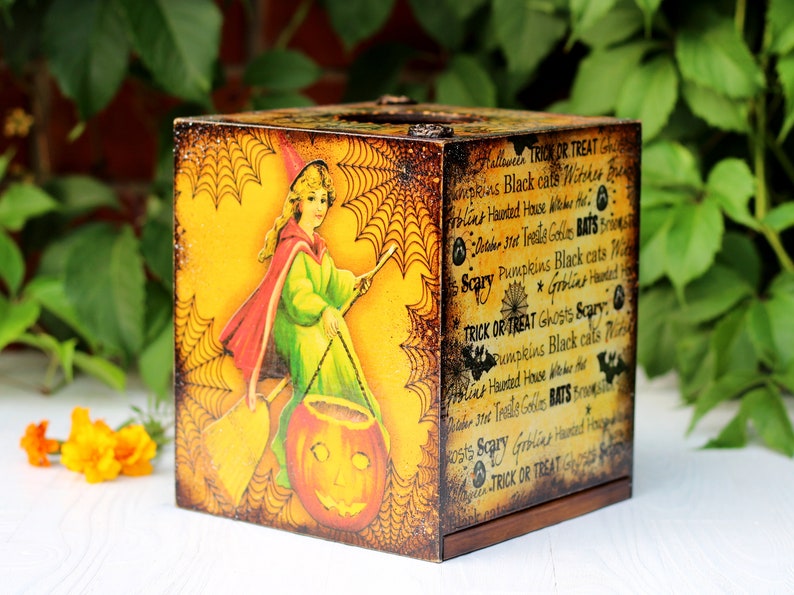 Little Witches Halloween Decor Wooden Tissue Box, Fall Tissue box cover , MADE TO ORDER image 9