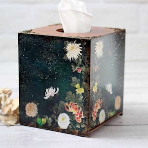 Porta fazzoletti in seta giapponese, carta vintage digitale, motivo asiatico vintage, porta fazzoletti, decorazione da tavolo, porta fazzoletti quadrato