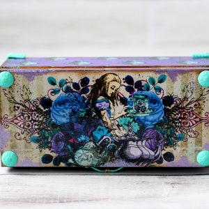 Alice in Wonderland Tea Box: Decoupage Wooden Box With 3 Compartments ...