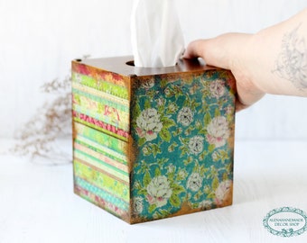 Tissuedoos Сover Shabby Chic Gipsy Hippie, Digital Vintage Papers, Tissueboxhouder, Serveertafeldecor, Tissuebox vierkant