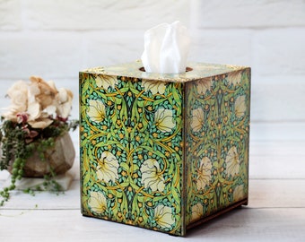 Tissue Box Cover William Morris Pimpernel Inspired  Digital Vintage Papers, Tissue box holder , Serving table decor, tissue box square