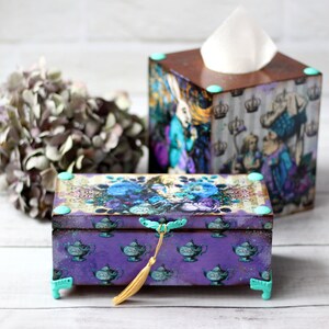 Alice in Wonderland Tea Box: Decoupage Wooden Box With 3 Compartments ...