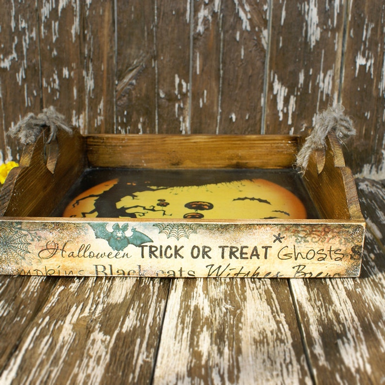 TrickorTreat Spooktacular Halloween Wooden Serving Tray Etsy