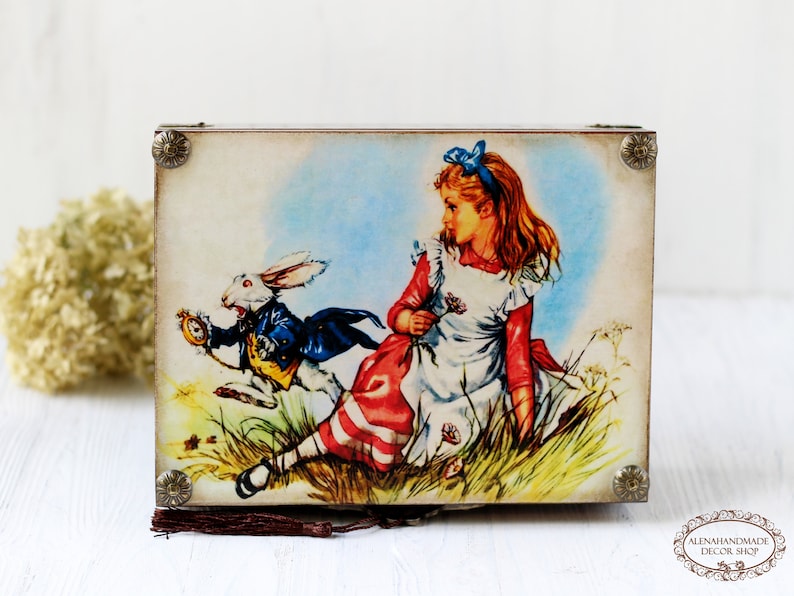 Alice in Wonderland The White Rabbit Tea Party Wooden Tea Box